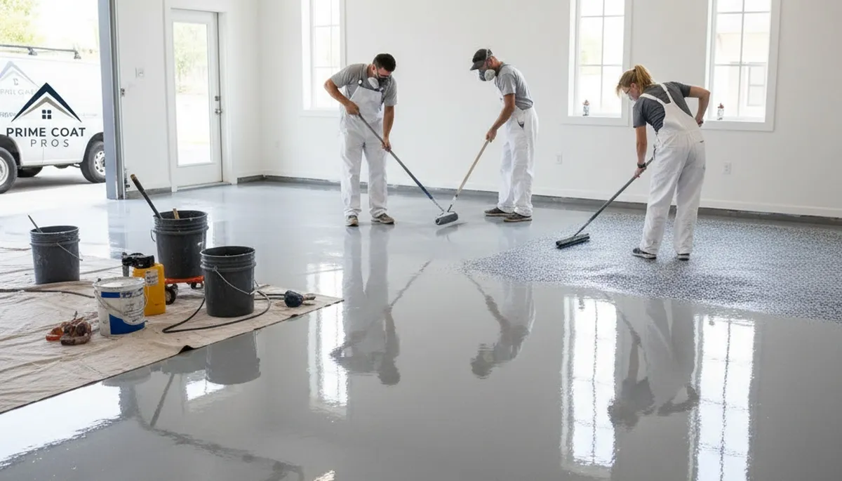 Professional epoxy floor coating installation in Highland Park, IL garage by local painting experts