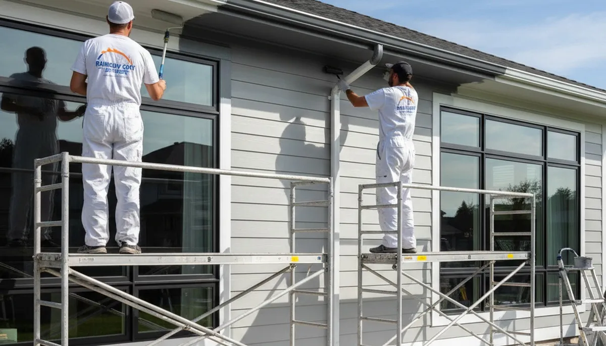 Professional gutter painting on North Shore home in Highland Park, IL by expert house painters