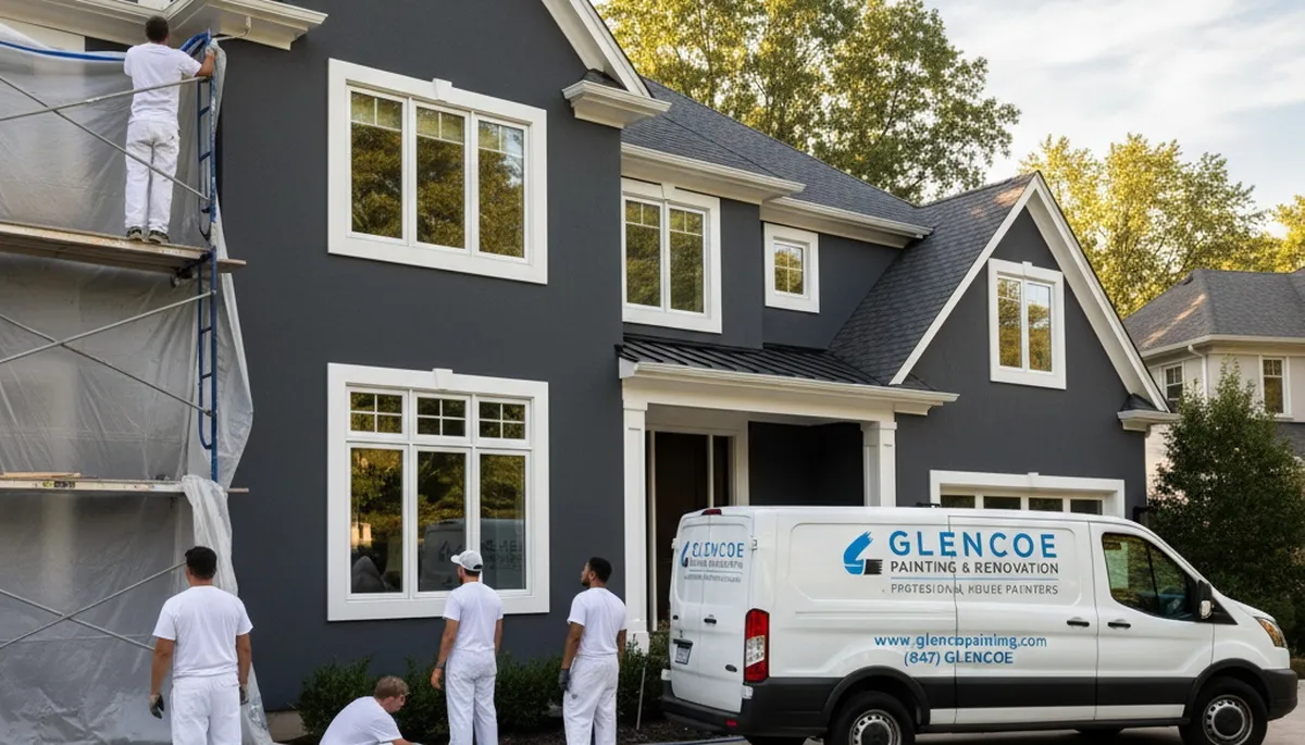 Professional house painters working on exterior home in Highland Park IL