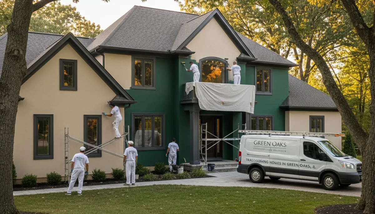 House painters in Highland Park, IL painting a home exterior with professional finish