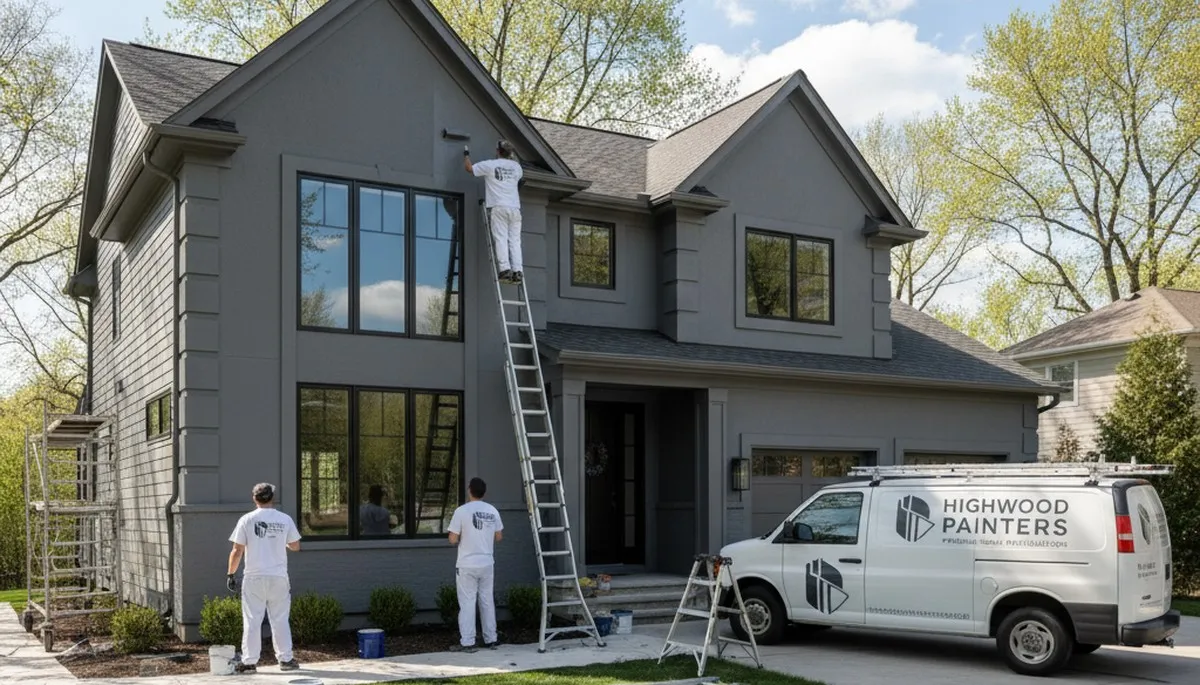 Professional house painters working on exterior home in Highland Park, IL