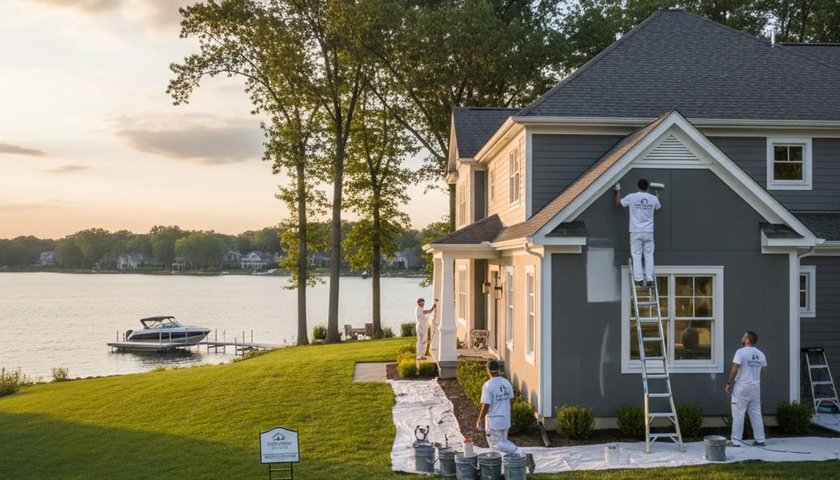 Professional house painters refinishing home exterior in Highland Park IL