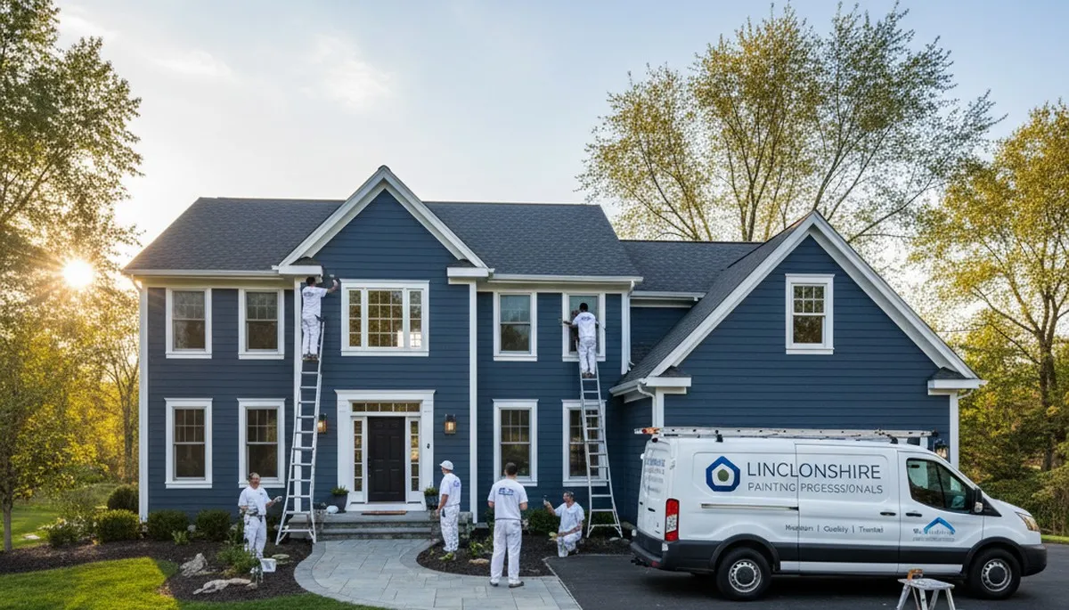 Professional house painters working on exterior home in Highland Park IL