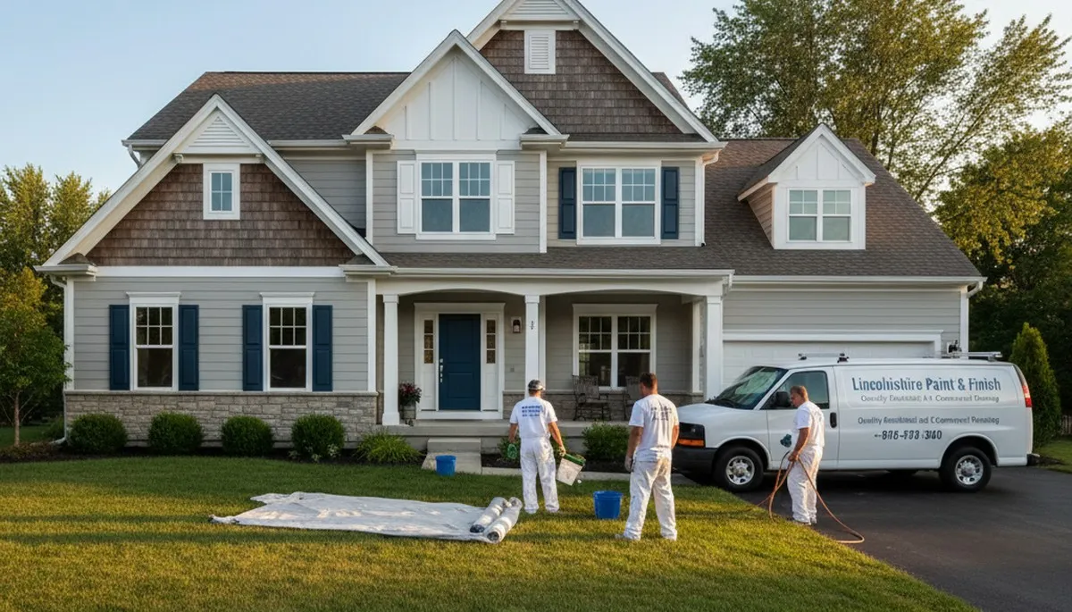 Professional house painters working on exterior home in Highland Park IL