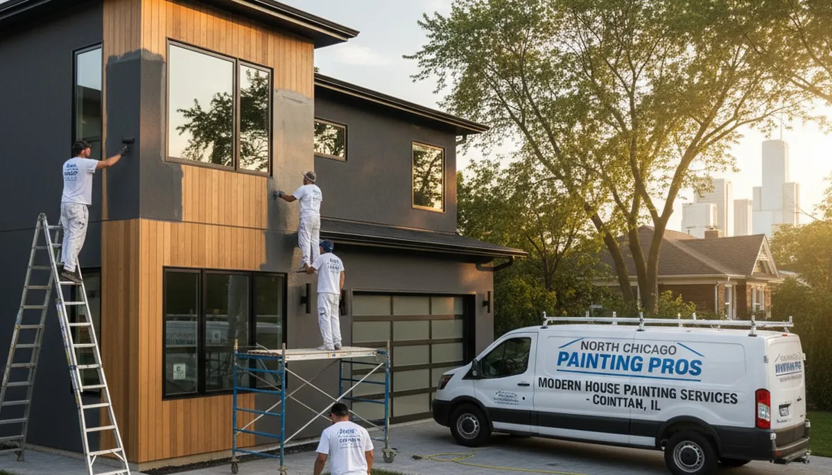Professional house painters revitalizing home exterior in Highland Park, IL