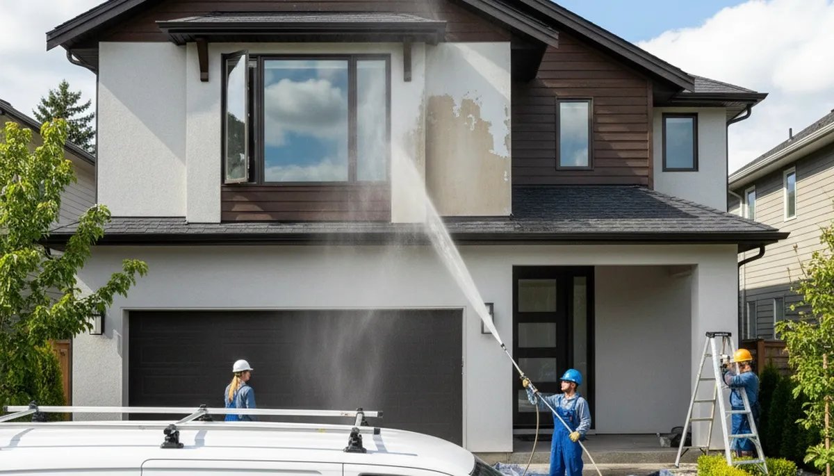 Professional pressure washing a Highland Park IL home exterior for clean siding and curb appeal