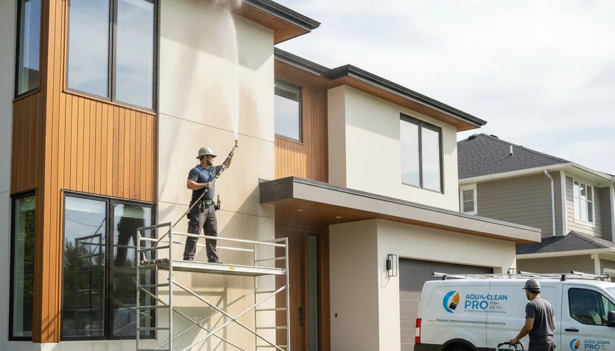 Professional pressure cleaning on home exterior in Highland Park, IL by expert painting contractors