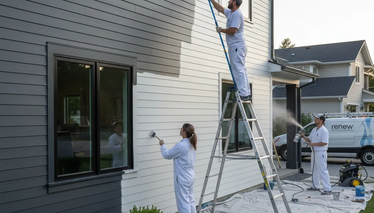 Professional siding painting on a Highland Park, IL home exterior by expert house painters