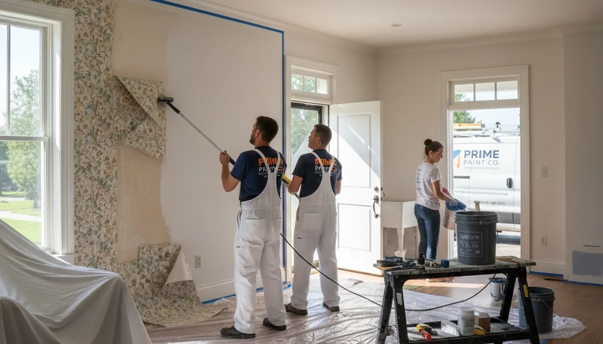 Professional wallpaper removal in Highland Park, IL home by expert painting contractors
